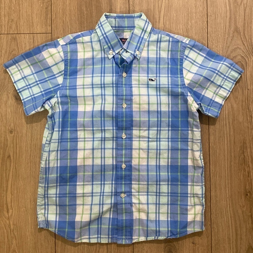 Vineyard Vines Short Sleeve Blue Plaid Button Down 100% Cotton Boys 6